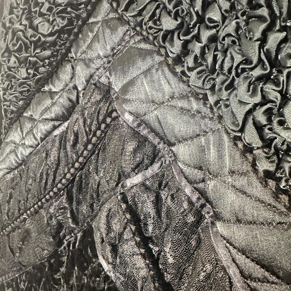 80s Vintage JA Resort Velvet Quilted Panel Patchwork Coat Black 1X - Picture 8 of 9